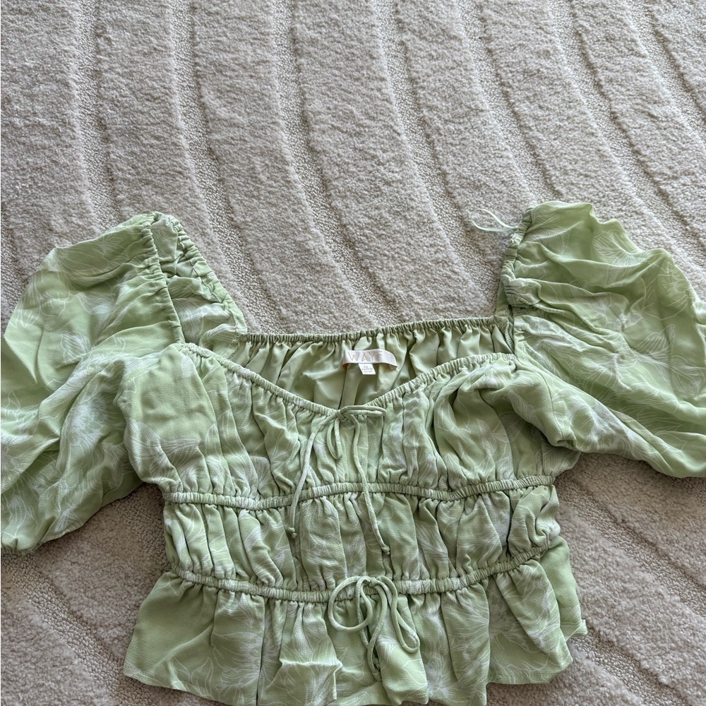 Zara Light Green Puff Sleeve Blouse